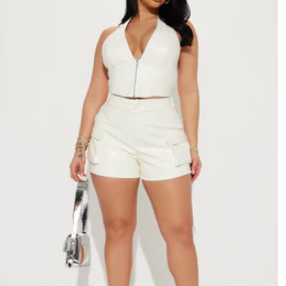 Fashion Nova leather set, halter-top and shorts!